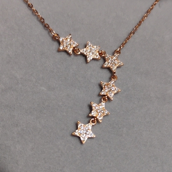NIB Rose Gold Over 925 Sterling Silver Dazzling Drop Star Cluster Necklace W Box - Picture 4 of 14